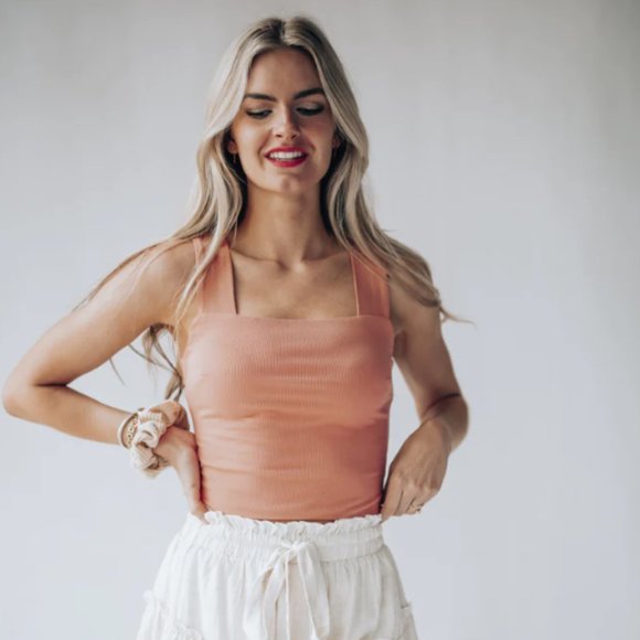 | southern alternative - coral rebel ribbed cross back crop top - medium | - Picture 2 of 4